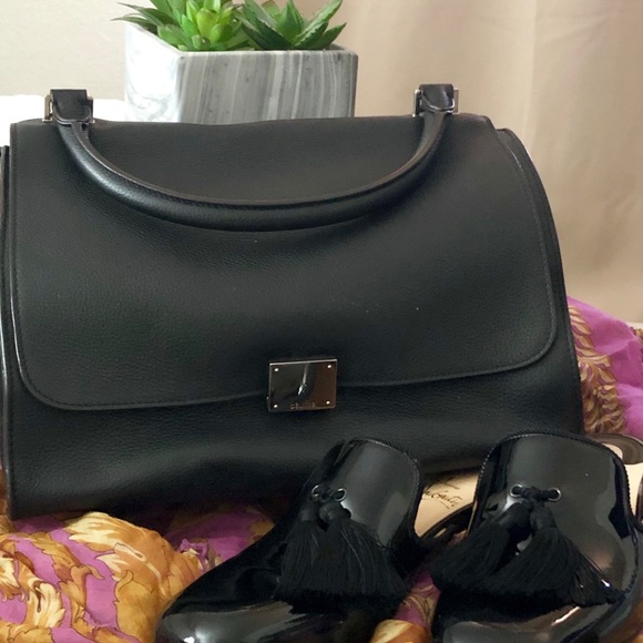 Celine🖤Trapeze Med Black Leather and Suede Tote - Picture 3 of 8